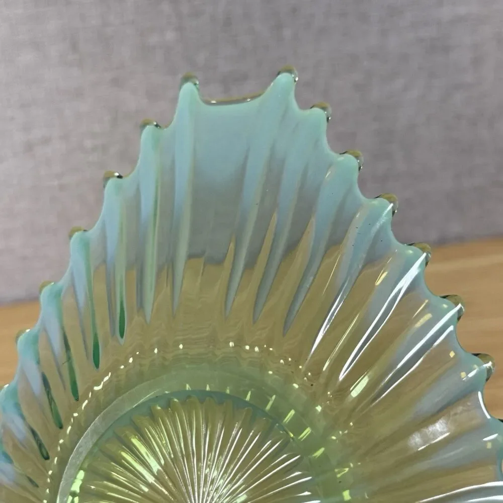 Vtg Fostoria Heirloom Aqua Opalescent Oblong Flared Art Glass Bowl MCM 13